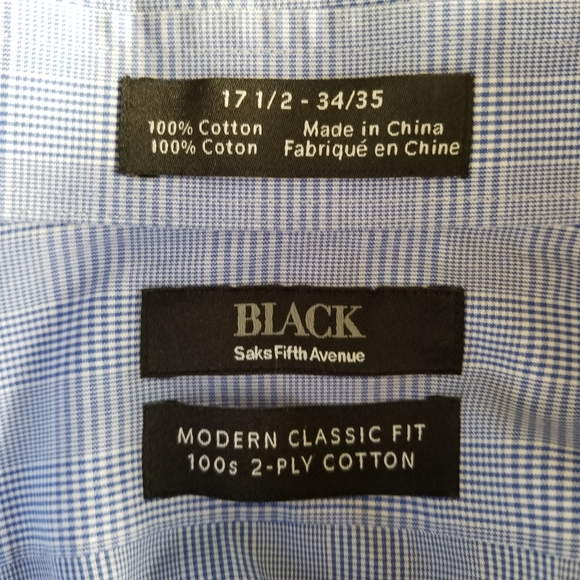Saks 5th Ave. Black Label Cotton Blue Plaid Shirt - Picture 6 of 6